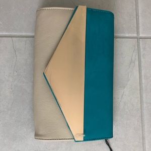 NWT - Turquoise Suede and beige Leather (w/gold) Clutch